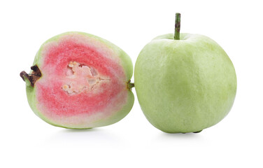 close-up view of fresh red guava isolated on white background.