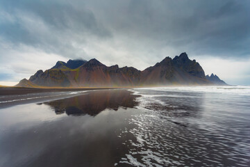 Vestrahorn mountain and volcanic black sand beach (Stokksnes peninsula, Hofn - Iceland)