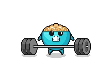 Fototapeta na wymiar cartoon of cereal bowl lifting a barbell