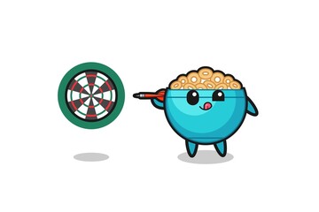 cute cereal bowl is playing dart