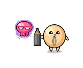 soy bean cartoon make a graffiti with a spray paint