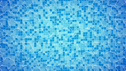 Swimming pool bottom caustics flow with waves background. Summer background. Texture of water surface. Overhead view. Vector illustration background