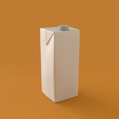 White Carton Milk and Fruit Juice Empty Container Package, Plastic Object in Orange Background, 3d Rendering