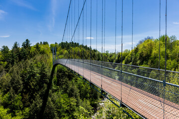 Fototapeta na wymiar the world's longest pedestrian suspension bridge over the Coaticook Gorge, Quebec, Canada