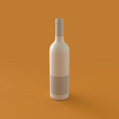 Monochrome Wine Bottle on Orange Background, 3d Rendering