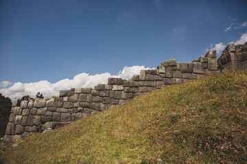 Sacsayhuaman fortress in Cusco, Peru. Stone wall background.