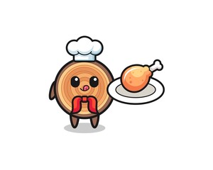 wood grain fried chicken chef cartoon character