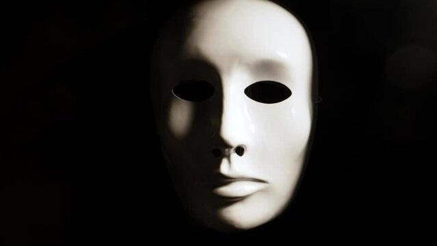 White face mask on dark background.