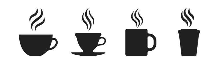 Coffee and tea cup icon set with steam. Icon for logo, visit card etc. Vector EPS 10