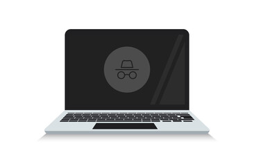 Incognito icon on laptop screen. Browse private. Vector illustration