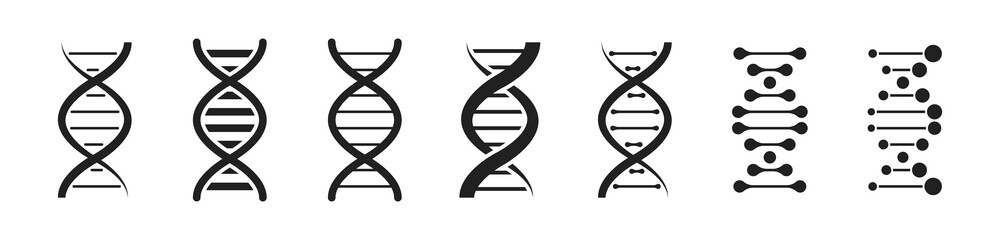 DNA black icon set. Genetic line symbols. Vector EPS 10