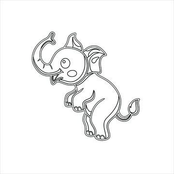 Cute little elephant cartoon standing  vector image | Funny cartoon baby elephant coloring page for kids and adults