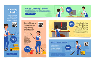 Collection house cleaning service landing page internet poster template vector illustration