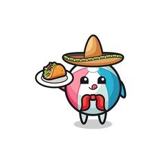 beach ball Mexican chef mascot holding a taco