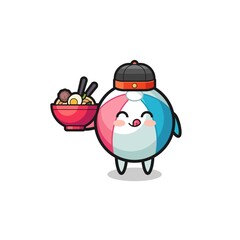 beach ball as Chinese chef mascot holding a noodle bowl