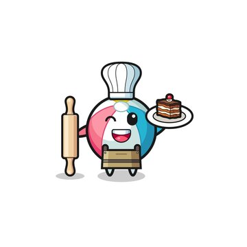 Beach Ball As Pastry Chef Mascot Hold Rolling Pin