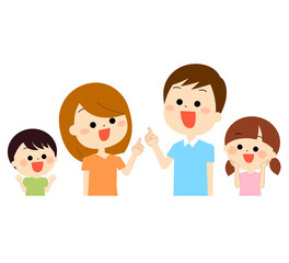 上にある情報を見て喜んでいる家族