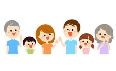 上にある情報を見て喜んでいる家族