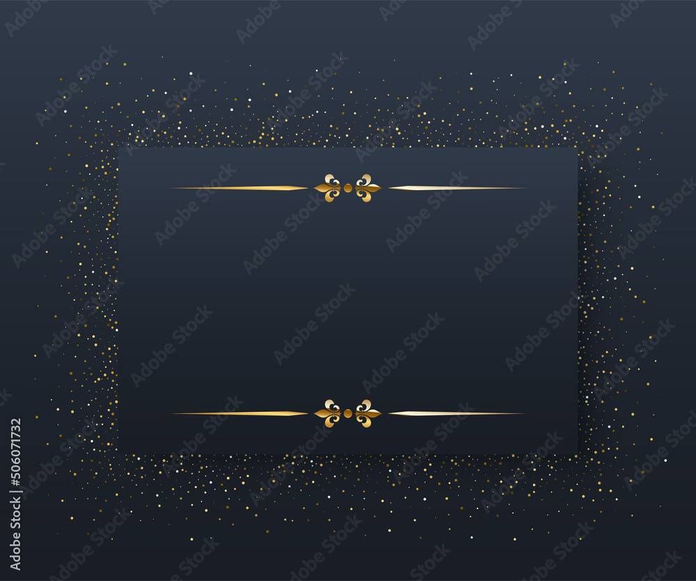 Wall mural decorative rectangle gold frame with art deco element vector illustration. 3d realistic shiny bright