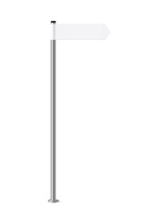 Signpost with blank direction sign on road. Metal pole with white arrow board vector illustration. Retro steel street post isolated on white background. Simple empty crossroad banner - obrazy, fototapety, plakaty