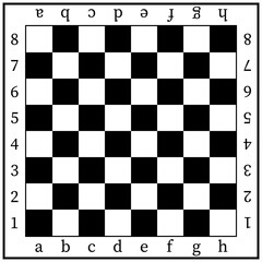 Chess board design template. Black wooden chessboard background with letters and numbers. Vector mockup.