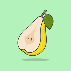 Half Of Pear Cartoon Vector Illustration. Fresh Pear Fruit Flat Icon Outline