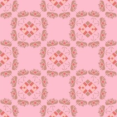 Pink and brown vector seamless repeat pattern with flowers
