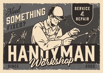 Workman with hand tools monochrome poster