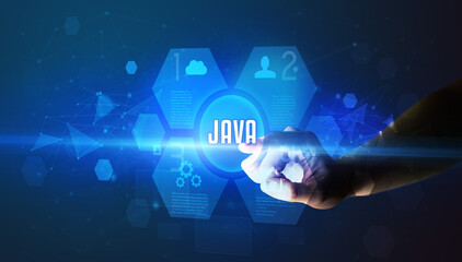 Hand touching digital button concept