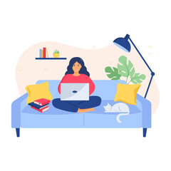 Online education. Remote work. Work from home. Vector illustration.