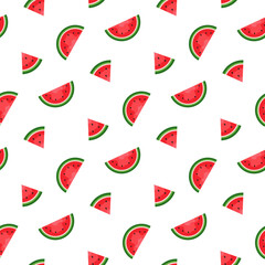 Watermelon background and seamless pattern, flat design of green leaves and flower and watermelon juice illustration, Fresh and juicy fruit concept of summer food.