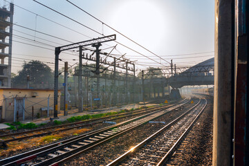 Naklejka premium HOWRAH STATION , HOWRAH, WEST BENGAL / INDIA - 4TH FEBRUARY 2018 : Railway track of Indian railway. It is fourth largest network by size in the world.