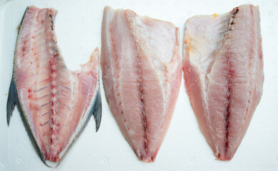 Filet of Caranx melampygus, Bluefin trevally or Black ulua