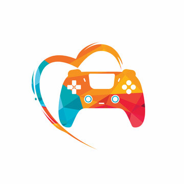 Love games vector logo design template.  Vector illustration of a combination of a heart with a game joystick.