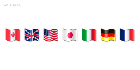 colorful simple vector flat pixel art set of flowing flags of great seven countries G7
