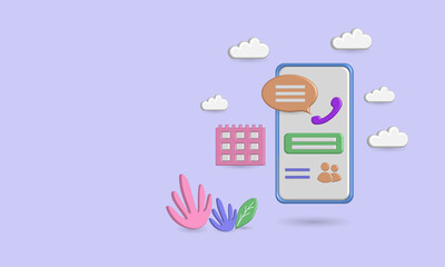 3D smartphone icon with telephone, calendar, chat activity, and people. Best for your property content