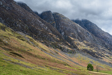 Glencoe mountain range , Scotland .