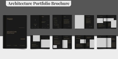 Black Architecture Portfolio Brochure Black Portfolio Template Design Black Portfolio Design Black Interior Brochure Layout Design - obrazy, fototapety, plakaty