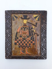 Mid-century modern pottery - wall plaque with folk art pattern