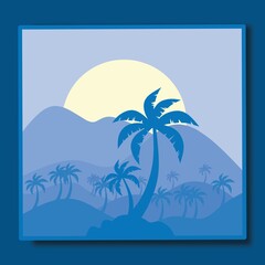 Fototapeta na wymiar natural scenery illustration design template, with a combination of mountains and coconut trees