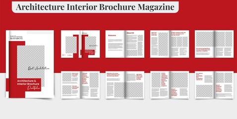 Architecture & Interior Brochure Magazine Template Red Portfolio Brochure Layout