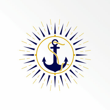 Simple and unique rope anchor with circle compass or around sun ray image graphic icon logo design abstract concept vector stock. Can be used as a symbol related to sailor or beach