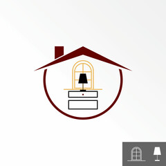 Simple roof house or home with window, table or sideboard, and study lamp image graphic icon logo design abstract concept vector stock. Can be used as a symbol related to property or interior