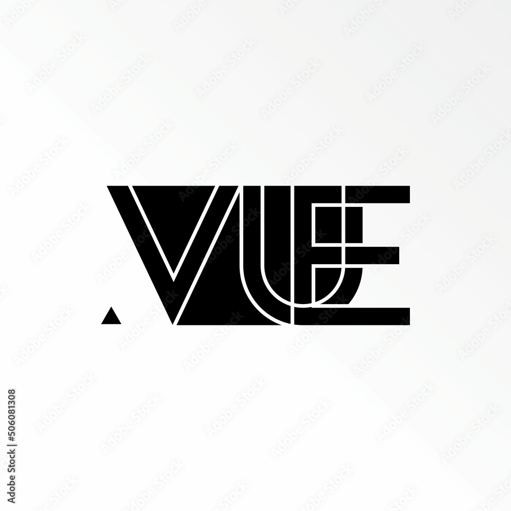 Poster unique letter or word vue modern font in negative space or block image graphic icon logo design abst