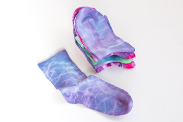 Women's socks are funny. Painted in the style of tai-dai