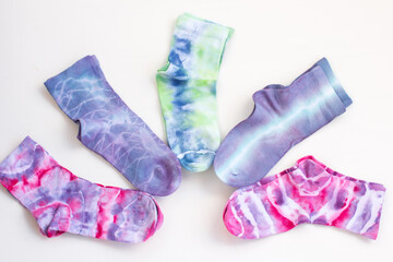 Women's socks are funny. Painted in the style of tai-dai