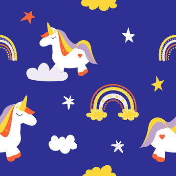 cute unicorn with star seamless background for fabric pattern