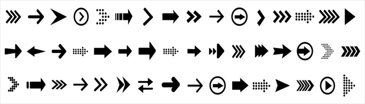 Arrows set of black icons. Arrow icon. Arrow vector collection. Arrow. Cursor. Modern simple arrows. Vector illustration.