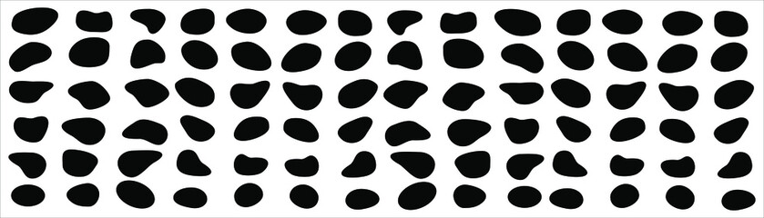 Set of different blotch shapes. Random abstract liquid shapes, round abstract organic elements. Pebble, drops and blobs silhouettes. Simple rounded shapes. Vector illustration