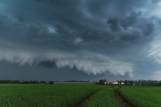 Shelf cloud over a landscape